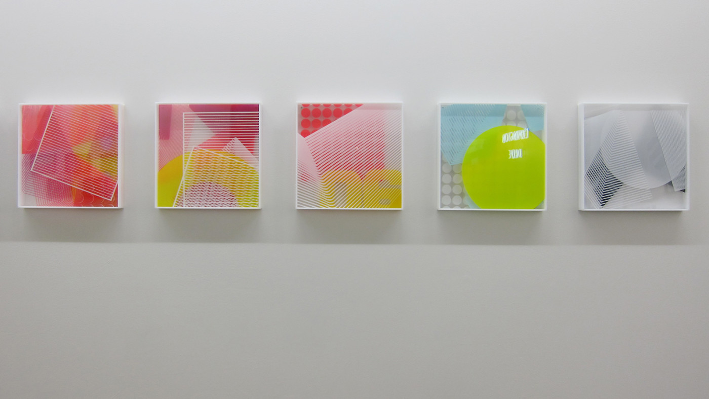 A collection of silkscreen prints on Perspex by artist Kate Banazi at the Currency exhibition at Melbourne's Lamington Drive